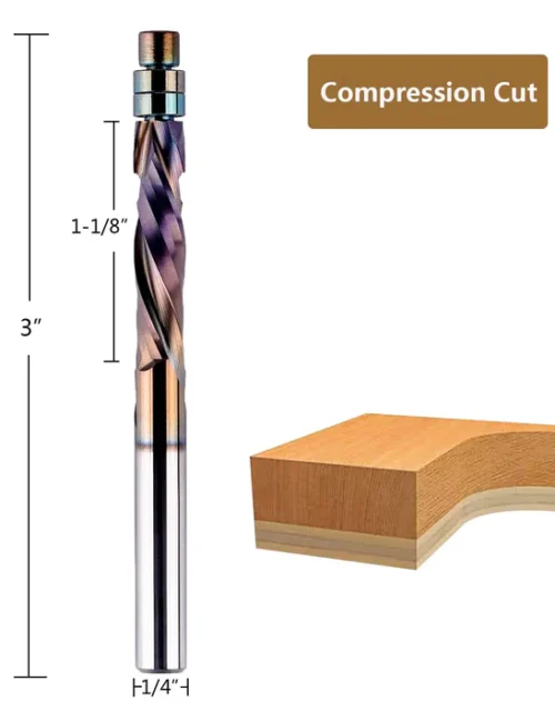 SpeTool W07006 SPE-X Extra Tool Life Coated Solid Carbide Flush Trim Compression Spiral 1/4"